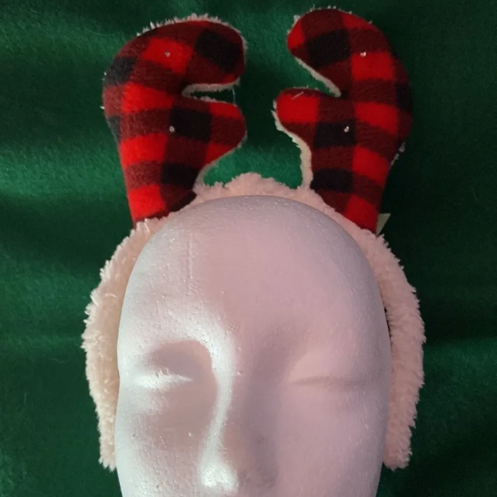 Dan & Dee Red Black Plaid Deer Antler Headband Collectors Choice Xmas